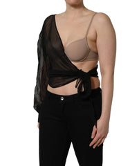 Dolce & Gabbana Black Wrap Sheer Chiffon One Shoulder Top - IT40|S
