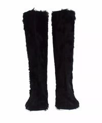 Dolce & Gabbana Black Xiangao Lamb Fur Leather Boots Shoes - EU36/US6