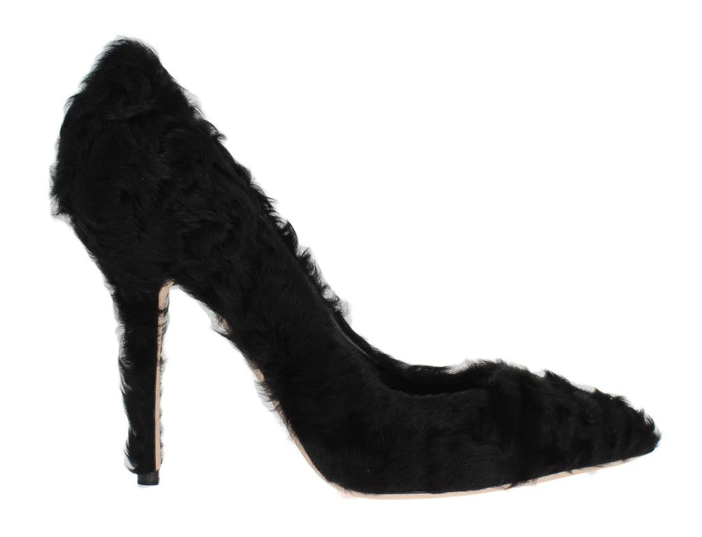 Dolce & Gabbana Black Xiangao Lamb Fur Leather Pumps - EU40/US9.5 - Heels