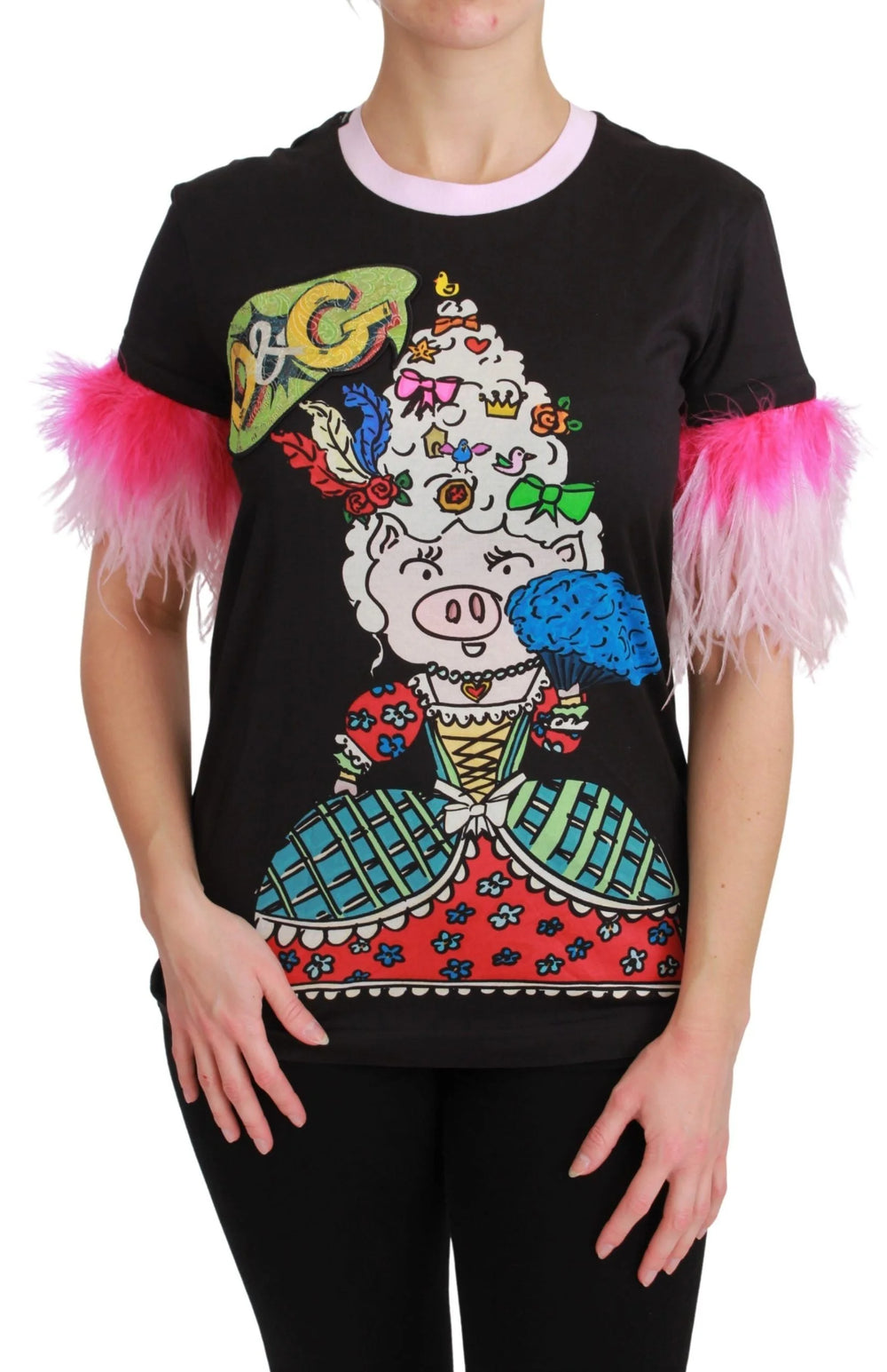 Dolce & Gabbana Black YEAR OF THE PIG Top Cotton T-shirt - T-Shirts
