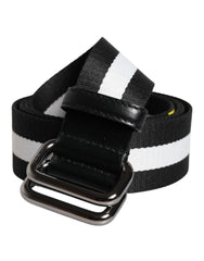 Dolce & Gabbana Black Yellow Logo Striped Metal Buckle Belt - Belts