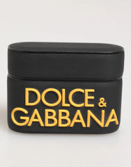 Dolce & Gabbana Black Yellow Rubber Logo Embossed Accessory Airpods Case - Headphone Carrying Cases