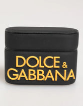 Dolce & Gabbana Black Yellow Rubber Logo Embossed Accessory Airpods Case - Headphone Carrying Cases