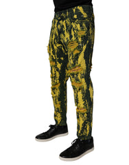 Dolce & Gabbana Black Yellow Tie Dye Tattered Skinny Men Denim Jeans - IT48 | M - Jeans
