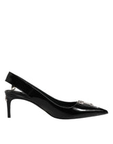 Dolce & Gabbana Black Zipper Leather Heels Slingbacks Shoes - EU37/US6.5 - Heels