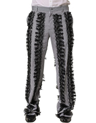 Dolce & Gabbana BlackGray Pinstripe Embellished Trouser Pants - IT48 | M