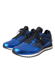 Dolce & Gabbana Blue Black Calf Hair Leather Sneakers Shoes - Sneakers