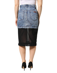 Dolce & Gabbana Blue Black Cotton Denim Sheer Midi Skirt - IT40|S