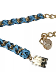 Dolce & Gabbana Blue Braided Gold Brass Chain Waist Belt - 80 cm / 32 Inches
