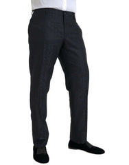 Dolce & Gabbana Blue Brocade Wool Skinny Men Dress Pants - IT56 | XXL - Trousers