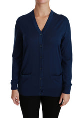 Dolce & Gabbana Blue Button Cardigan Virgin Wool Sweater - Cardigans