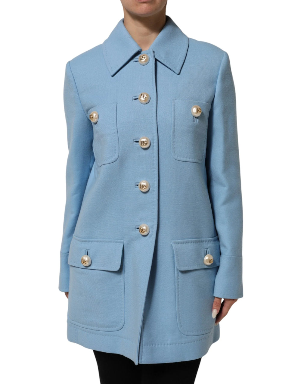 Dolce & Gabbana Blue Buttoned Down Trench Coat Jacket - Trench Coats