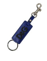 Dolce & Gabbana Blue Calf Leather DG Logo Silver Brass Keyring Keychain - Keychains