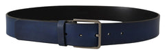Dolce & Gabbana Blue Calf Leather Silver Metal Buckle Classic Belt - 90 cm / 36 Inches - Belts