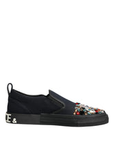 Dolce & Gabbana Blue Canvas Embellished Slip On Men Sneakers Shoes - EU44/US11