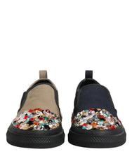 Dolce & Gabbana Blue Canvas Embellished Slip On Men Sneakers Shoes - EU44/US11