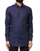 Dolce & Gabbana Blue Check Tartan GOLD Formal Dress Shirt - Shirts