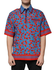 Dolce & Gabbana Blue Cherry Cotton Collared Men Polo T-shirt - IT48 | M - Polos