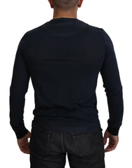 Dolce & Gabbana Blue Cotton Button Crewneck Pullover Sweater - IT46 | S - Sweaters