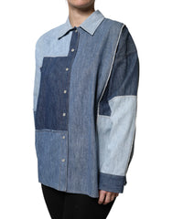 Dolce & Gabbana Blue Cotton Button Up Collared Long Sleeve Top - Polos