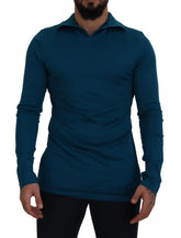 Dolce & Gabbana Blue Cotton Collared Slim Pullover Sweater - Sweaters