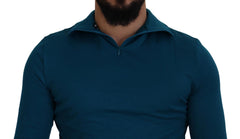 Dolce & Gabbana Blue Cotton Collared Slim Pullover Sweater - Sweaters