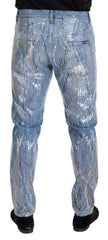 Dolce & Gabbana Blue Cotton Color Splash Print Denim Jeans - IT48 | M - Jeans