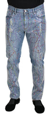 Dolce & Gabbana Blue Cotton Color Splash Print Denim Jeans - IT48 | M - Jeans