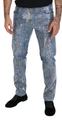 Dolce & Gabbana Blue Cotton Color Splash Print Denim Jeans - IT48 | M - Jeans