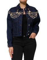 Dolce & Gabbana Blue Cotton Denim Crystal Embellished Jacket - Trucker Jackets