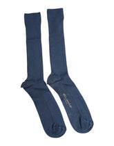 Dolce & Gabbana Blue Cotton DG Logo Over The Calf Socks - L - Crew Socks