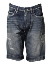 Dolce & Gabbana Blue Cotton Distressed Denim Bermuda Shorts - IT44 | XS