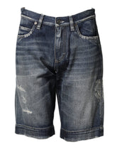 Dolce & Gabbana Blue Cotton Distressed Denim Bermuda Shorts - IT44 | XS