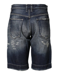 Dolce & Gabbana Blue Cotton Distressed Denim Bermuda Shorts - IT44 | XS