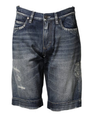 Dolce & Gabbana Blue Cotton Distressed Denim Bermuda Shorts - IT44 | XS