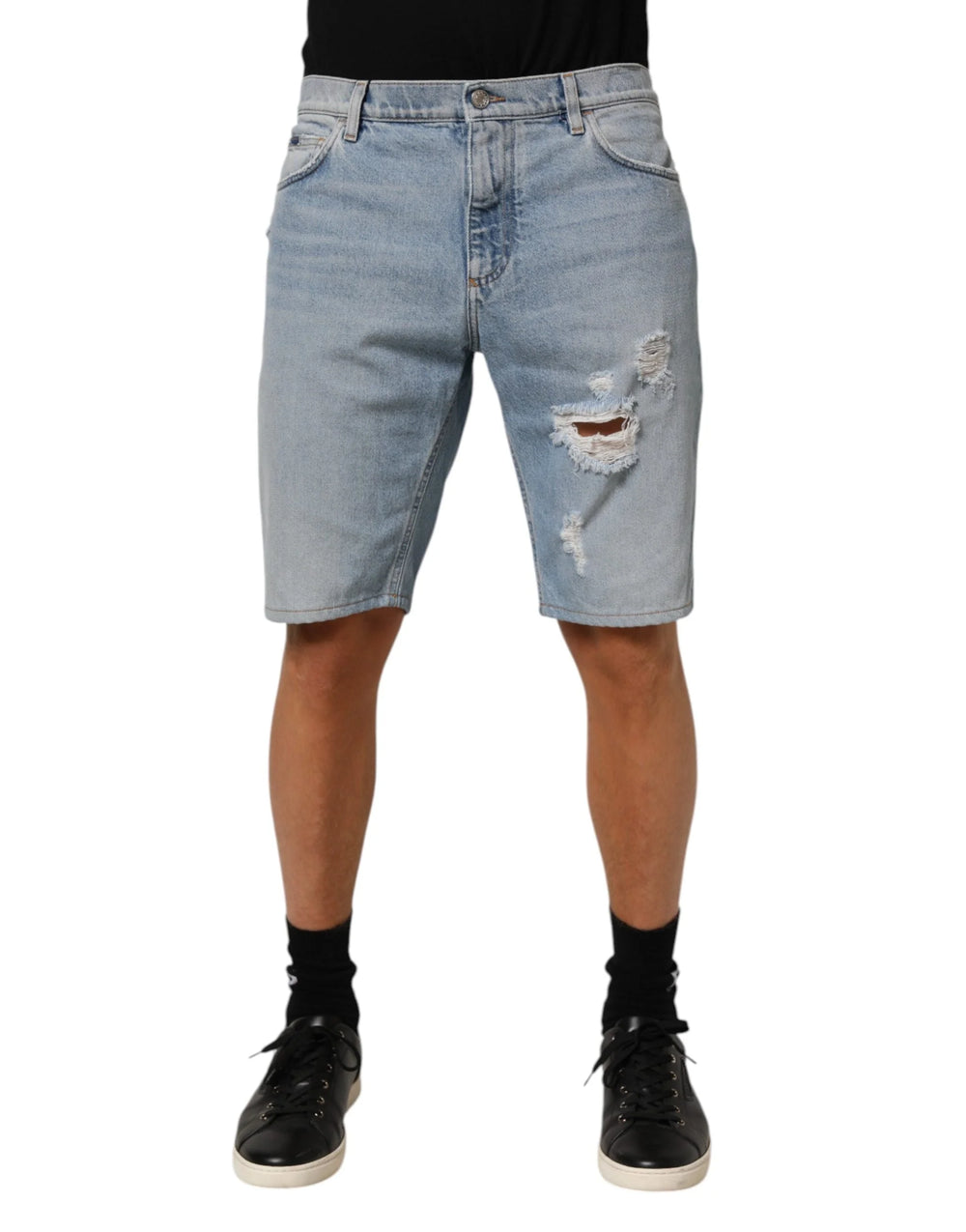 Dolce & Gabbana Blue Cotton Distressed Denim Bermuda Shorts - IT50 | L - Bermudas