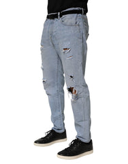 Dolce & Gabbana Blue Cotton Distressed Slim Fit Denim Jeans - IT52 | XL - Jeans