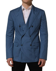 Dolce & Gabbana Blue Cotton Double Breasted Men Coat Blazer - IT52 | XL