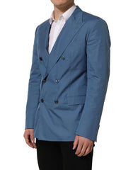 Dolce & Gabbana Blue Cotton Double Breasted Men Coat Blazer - IT52 | XL