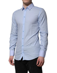 Dolce & Gabbana Blue Cotton GOLD Long Sleeves Men Dress Shirt - IT39 | S - Shirts