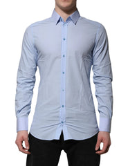 Dolce & Gabbana Blue Cotton GOLD Long Sleeves Men Dress Shirt - IT39 | S - Shirts