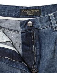 Dolce & Gabbana Blue Cotton High Waist Wide Leg Denim Jeans - IT36|XXS