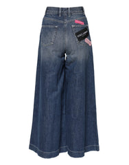 Dolce & Gabbana Blue Cotton High Waist Wide Leg Denim Jeans - IT36|XXS