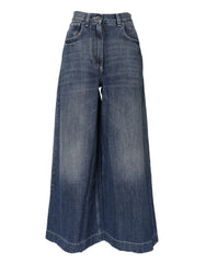 Dolce & Gabbana Blue Cotton High Waist Wide Leg Denim Jeans - IT36|XXS