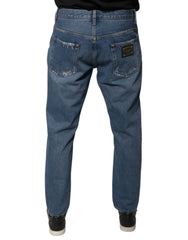 Dolce & Gabbana Blue Cotton Logo Men Loose Denim Jeans - IT48 | M - Jeans