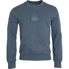 Dolce & Gabbana Blue Cotton Logo Patch Crew Neck Men Pullover Sweater - Sweaters
