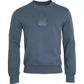 Dolce & Gabbana Blue Cotton Logo Patch Crew Neck Men Pullover Sweater - Sweaters