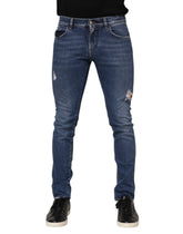 Dolce & Gabbana Blue Cotton Logo Plaque Skinny Men Denim Jeans - IT46 | S - Jeans