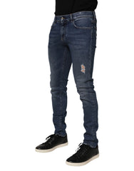 Dolce & Gabbana Blue Cotton Logo Plaque Skinny Men Denim Jeans - IT48 | M - Jeans