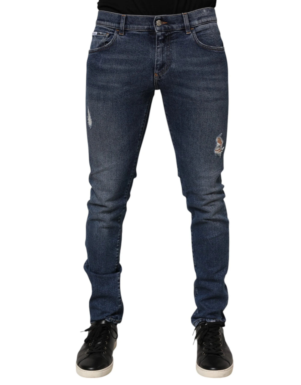 Dolce & Gabbana Blue Cotton Logo Plaque Skinny Men Denim Jeans - IT48 | M - Jeans